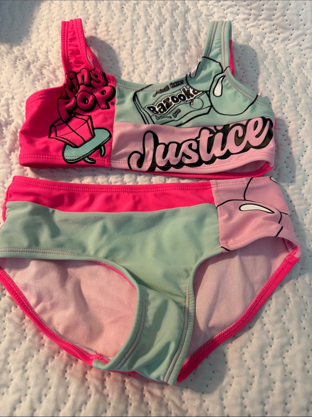 Justice Girls Pink, Mint & Light Pink Two-Piece Swim Set